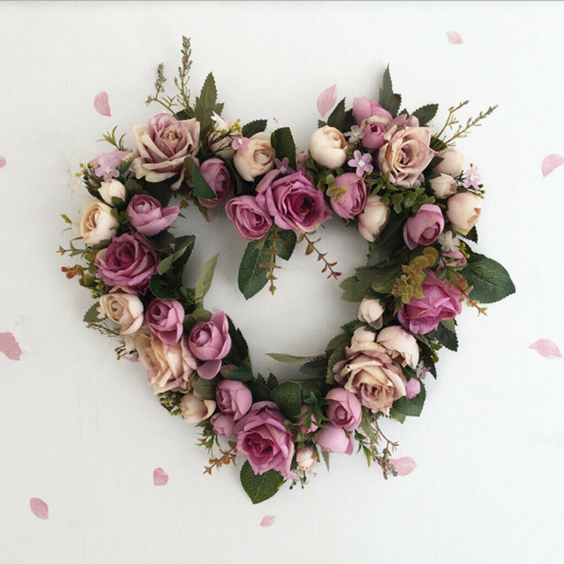 34cm Rose Flower Wreath Hanging Ornaments for Front Door Party DIY Purple