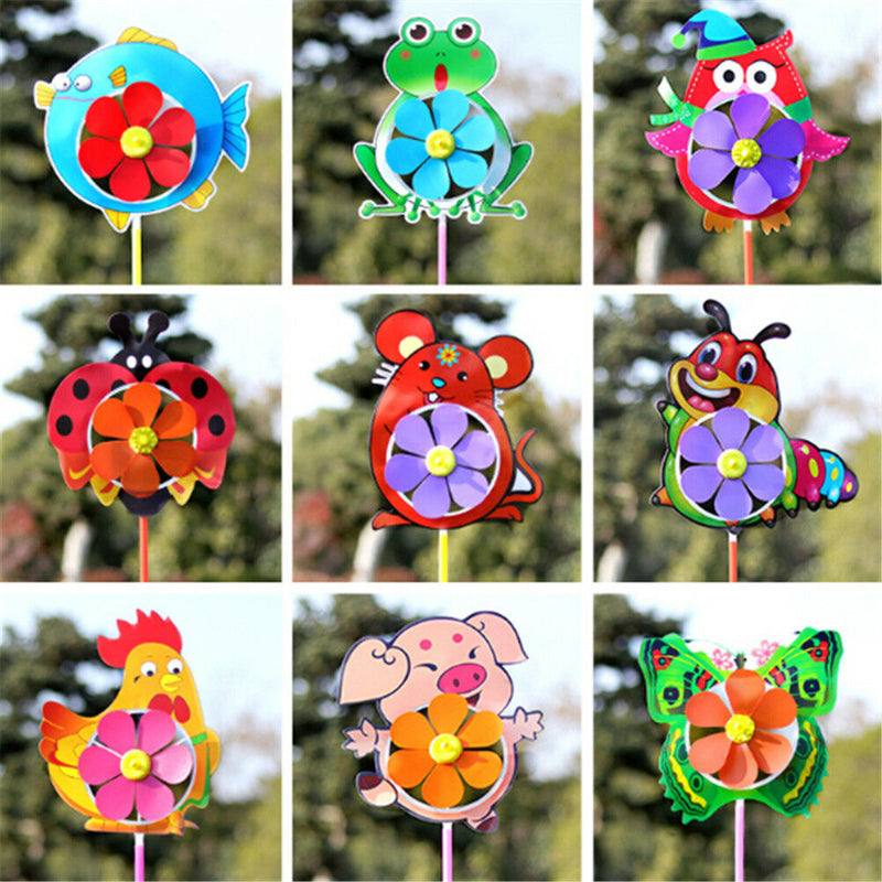 Plastic Wind Spinner Windmill Cute Cartoon Animals Kids Outdoor Toys JR