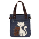 Women handbag canvas bag with cute cat fashion ladies small bags(dark blue)