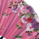 Chinese Japanese Fabric Bamboo Folding Hand Held Fan Pink H9Q7