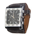Trendy Man Wrist Watch Quartz Movement Leather Watchband Square Dial Brown A