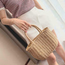 Summer Women Straw Small Shopping Tote Beach Shoulder Zipper Basket Handbag