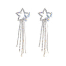 Zircon Five-Pointed Star Earrings Long Temperament Fringed Crystal Earrings