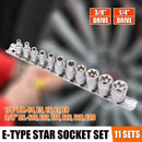 11Pc Female E Torx Star Socket Set Rail E4 - E20 External Star Torque Socke O9A1