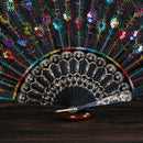 Rainbow color Christmas Dance Fan Peacock Pattern Folding Embroidered Gift fa 3C