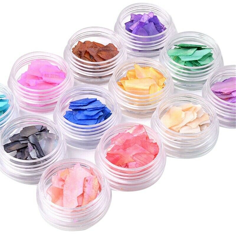 1 Set 12 Mix Color Crushed Shell Fragment for False Acrylic UV Gel Tip Nail G9V8