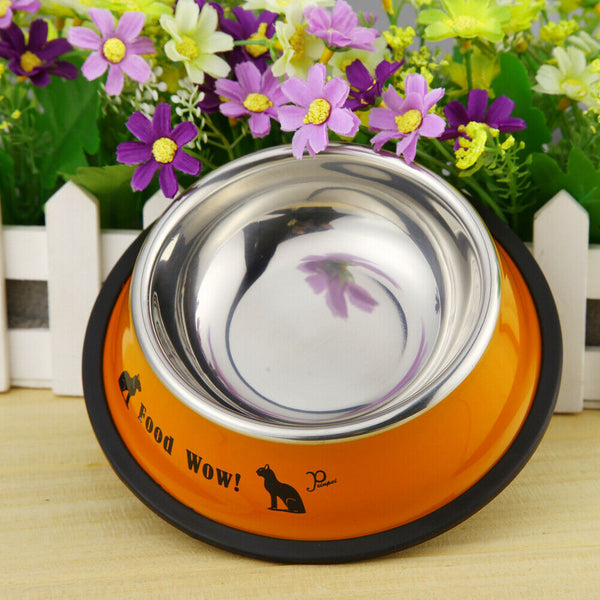 Stainless Steel Anti-skid Dog Cat Food Water Bowl Pet Feeding Tool Orange