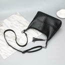 Women Messenger Soft Leather Shoulder Bags Tassel Crossbody Handbags (Black