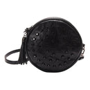 Women Sheepskin Rivet Cute Round Mini Shoulder Bag Crossbody Bag Black