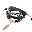 Feather Pendant Girl Lady Braid Bracelet String Band Bangle Beads