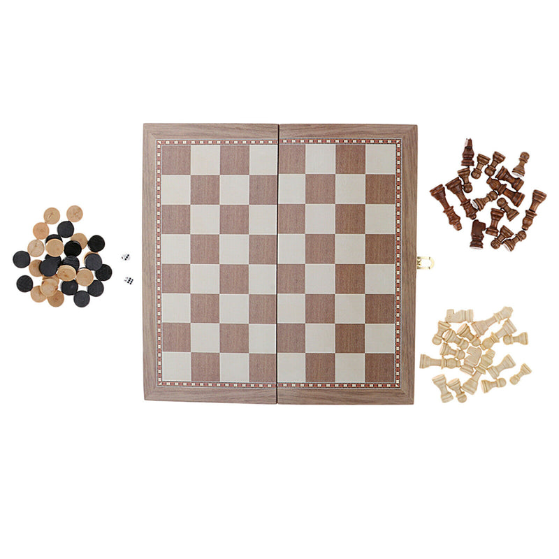 3-in-1 Wooden Chess Set Standard Chess Backgammon Puzzle Games Great Gift