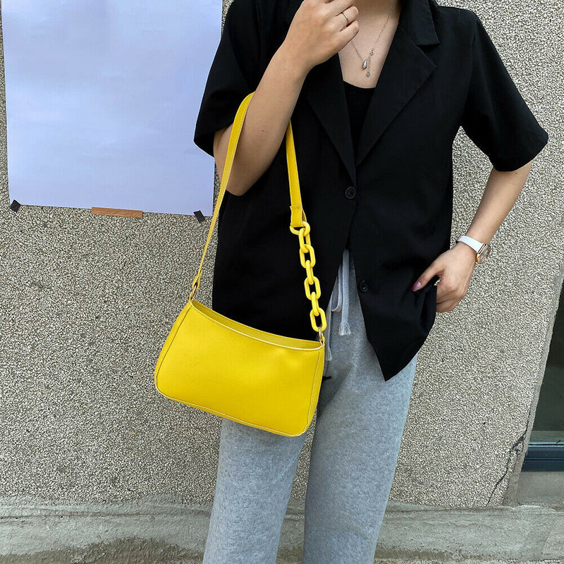 Women Solid Evening Clutch Shoulder Handbags PU Leather Totes Bags (Yellow)