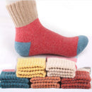 5 Pairs Women Rabbit Wool Socks Splicing Color Winter Thick Mid-calf Socks