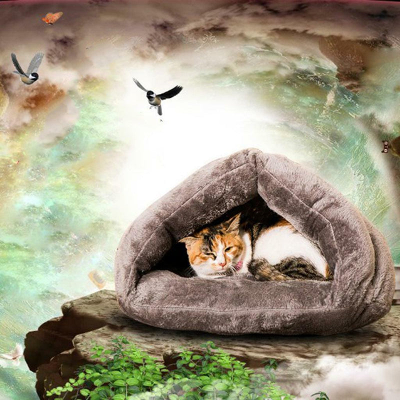 Warm Pet Winter House Dogs Cats Puppy Cave Bed Cushion Mat Sleep Bag Grey