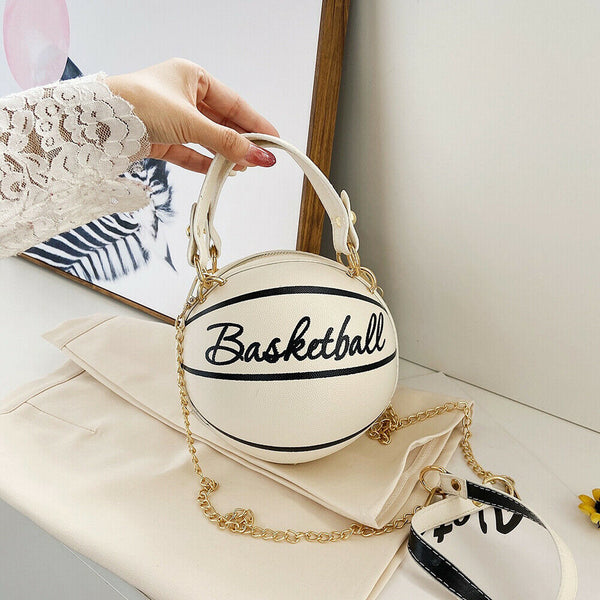 Round Shoulder Bag Women Totes Chain Messenger Handbag (Basketball White)