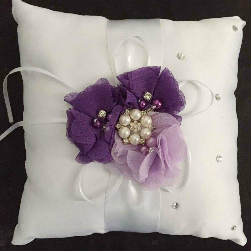 1 Set Purple Flower Pearls Diamante Ring Bearer and Flower Girl Basket