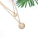 Metal Round Slice Necklace Pendant Women Double Layer Neck Chain Choker Jewelry