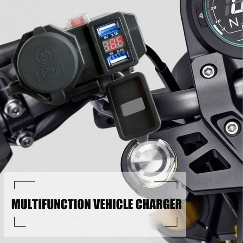 12V Dual USB Motorcycle Cigarette Lighter Waterproof Power Port Outlet Socket.
