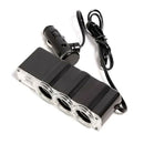 3 Way Cigarette Lighter Socket Splitter Power Adapter Dual USB Car Charger 12V
