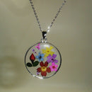 Pressed Flower Round Pendant Necklace N1B1