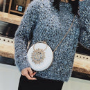 Round Evening Clutch Luxury Diamond Sunflower Party Bag, Chain Clutch Black
