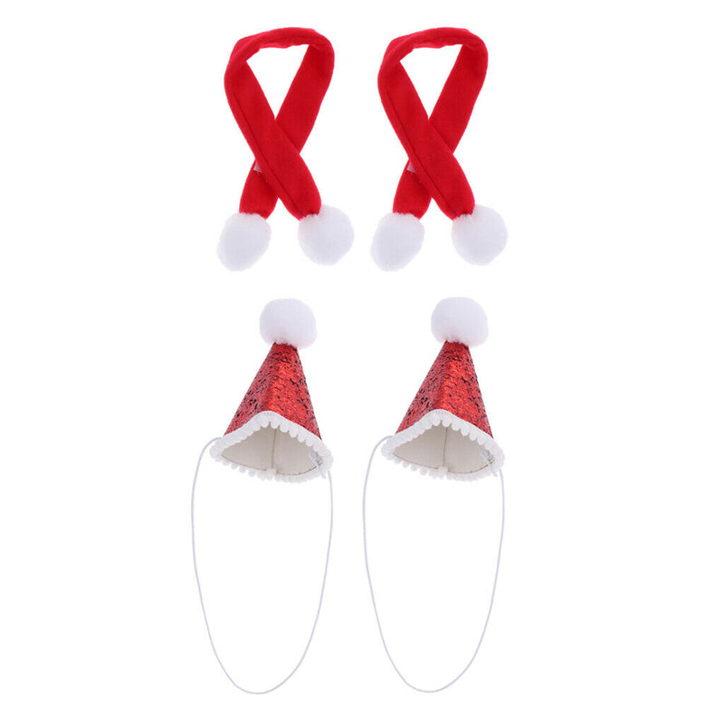 2 Pcs Red Cute Small Dog Cat Birthday Party Cone Hat Neck Scarf Set Costume,