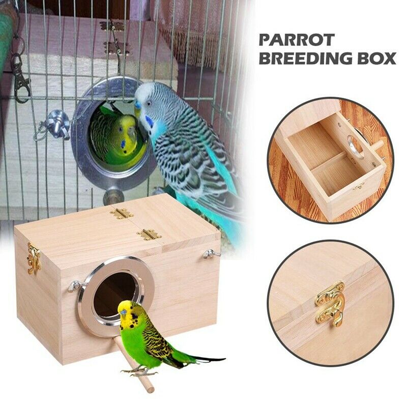 Solid Wooden Bird Feeder Budgerigar Parrot Breeding Box Bird Nest Cage Incu