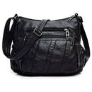 Fashion Women Crossbody Bag Black Soft Washed Leather Shoulder Bag Patchwor N3A9
