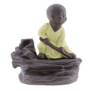 Little Kong Fu Monk Backflow Smoke Cone Incense Burner Holder Buddhism YLW