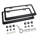 Matte Aluminum License Plate Frame With Chrome Screw Caps, 2Pcs 2 Holes Bla