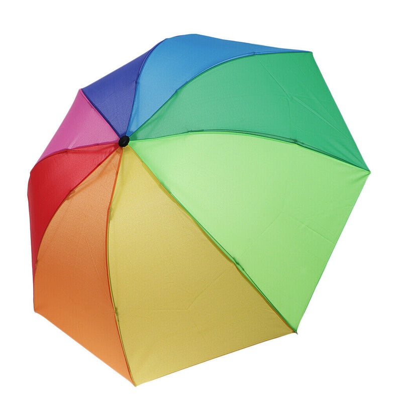 Portable Rainbow Strong Windproof Sun/Rain Umbrella Automatic 3 Fold Handle