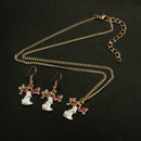 3pcs Christmas Elk Drop Earrings Crystal Pendant Necklace Women Jewelry Set