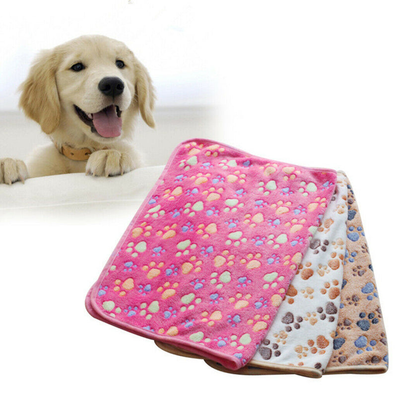 2pcs Comfortable Pet Bed Mats Sleep Paw Print Dog Cat Puppy Fleece Soft Blanket