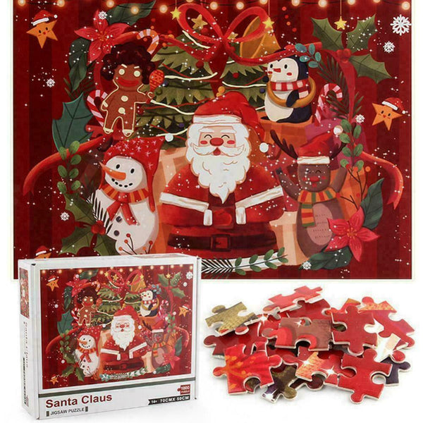 1000pcs 27.55x19.68'' Merry Christmas Jigsaw Puzzle Santa Claus Snowman Pattern