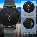 Men Round Dial Bracelet Quartz Watches Strap Waterproof Wristwatch (Blue)