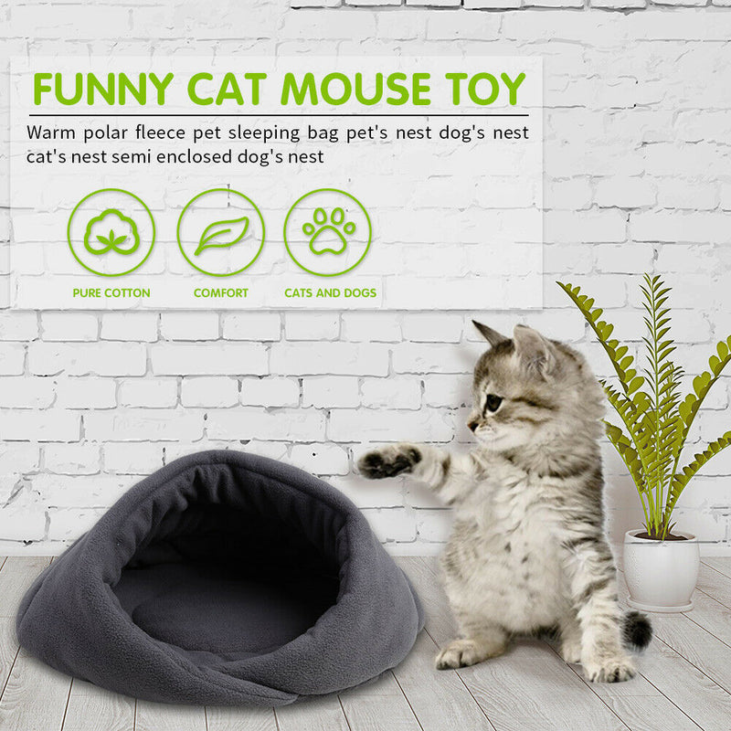 Warm Fleece Pet Sleeping Bag Nest Soft Kennel Cats Dog Bed House (Grey S) A