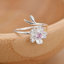 Women Ring Flower Crystal Ring Diamond Bend Size Adjustable Open Rings Wedd K3G8