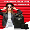 2pcs/set Women Nylon Backpack Clutch Preppy Solid Shoulder Schoolbags Purse