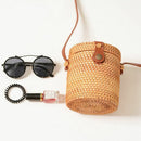 Round Woven Bag,Hand Woven Rattan Bag With Leather Strap Braided Women Cros