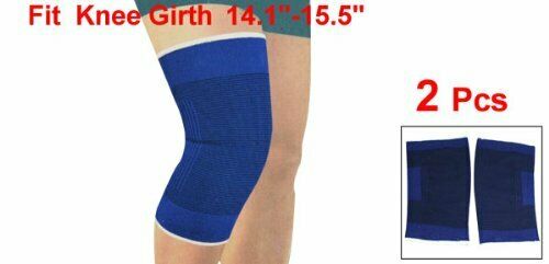 Fitting Stretchy Black Blue Knee Sleeve Support Protector 2 Pcs B1M8