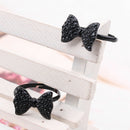 2 Pcs Lovely CharmsBlack Bowknot Bow Tie Open Rings Size 8 alloy