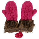 Rose-red Women's Cute Mitten Knitting Wool Fur Halter Winter Warm Gloves