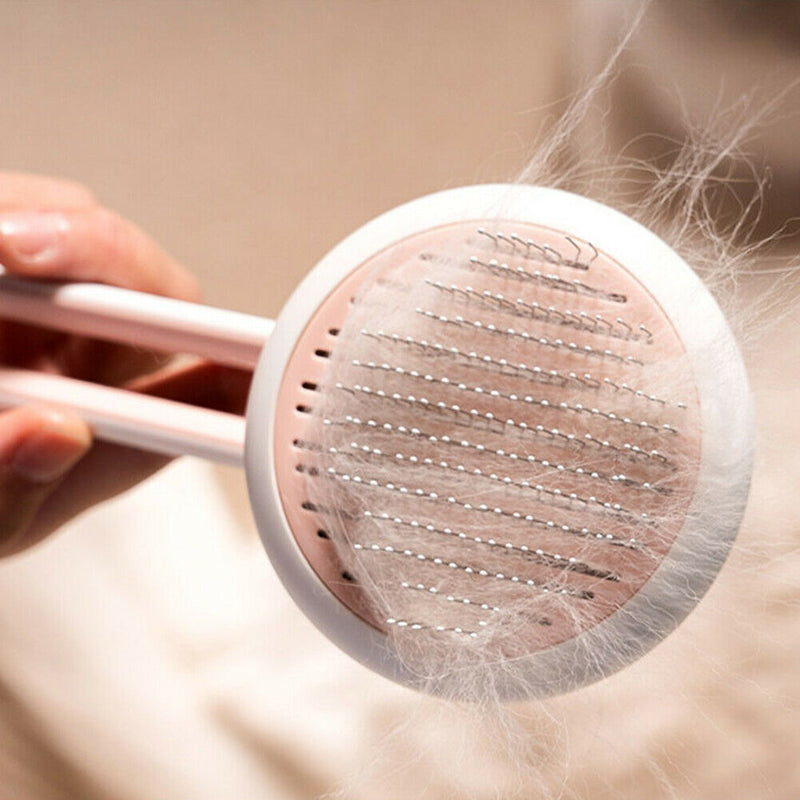 Puppy Cat Remover Grooming Tool Massage Comb Round Hair Brush (Hollow Pink) A