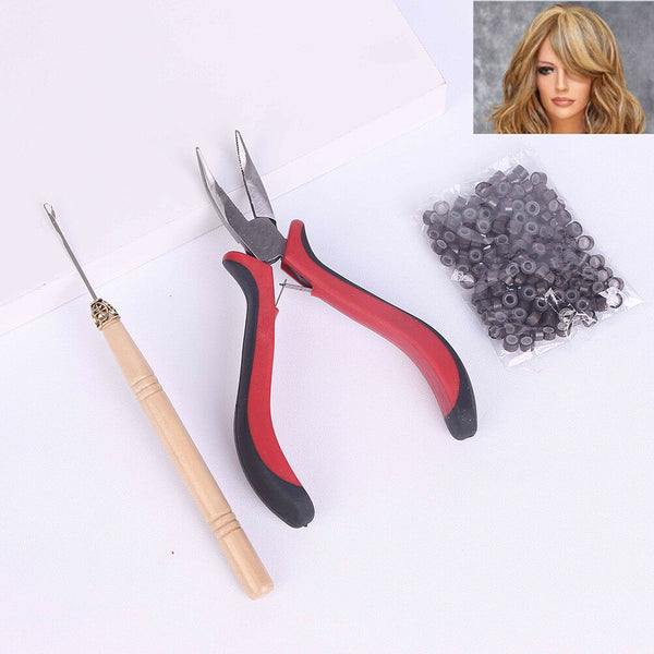 200 Silicone Micro Rings Beads Feather Hair Extension Complete Tool Kit Hook3C