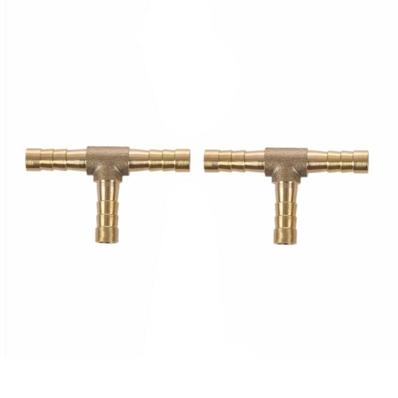 2pcs Air Fuel Water 3-Way Brass Tee T Fitting Hose Barb Connector C2M7