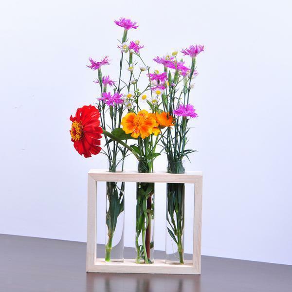 Wall Hanging Flower Vase Bottle in Wood Stand Terrarium Home Party Wedding Decor