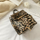 Fashion Leopard Women Backpack Retro PU Leather Shoulder Schoolbags (Khaki)
