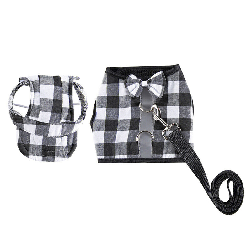 Pet Dog Vest Harness with Hat Pet Costume Party Clothes Black White-M