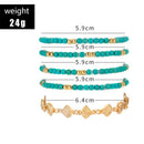 Summer Blue Handmade Turquoise Beads 5 Piece Set Ladies Bracelet Metal Simp