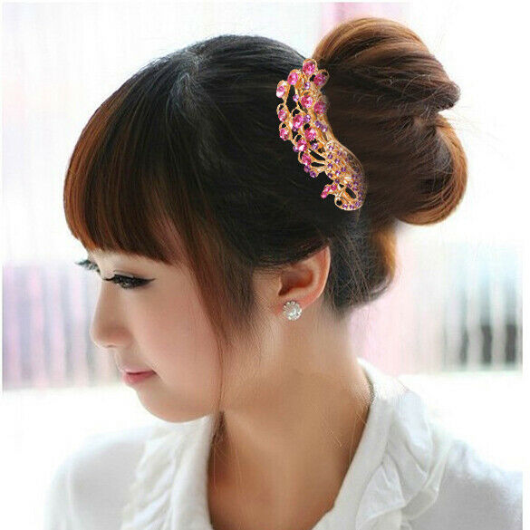 Fashion Purple-Red Peacock Full Crystal Rhinestone Girls Hairpin Hair Clip A#S